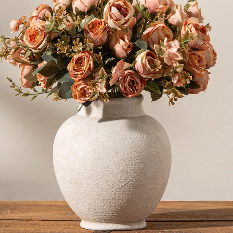 ooit Ceramic Flower Vase, 6.7 Inch White Flower Vase Rustic Farmhouse Decorative Vase Floral Pottery Vases for Home Decor Table Living Room Entryway Mantel Bookshelf Bedroom Bathroom Kitchen - White - Image 1